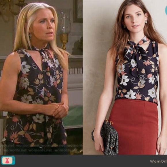 Anthropologie Maeve Floral Tie-Neck Blouse - Picture 2 of 8